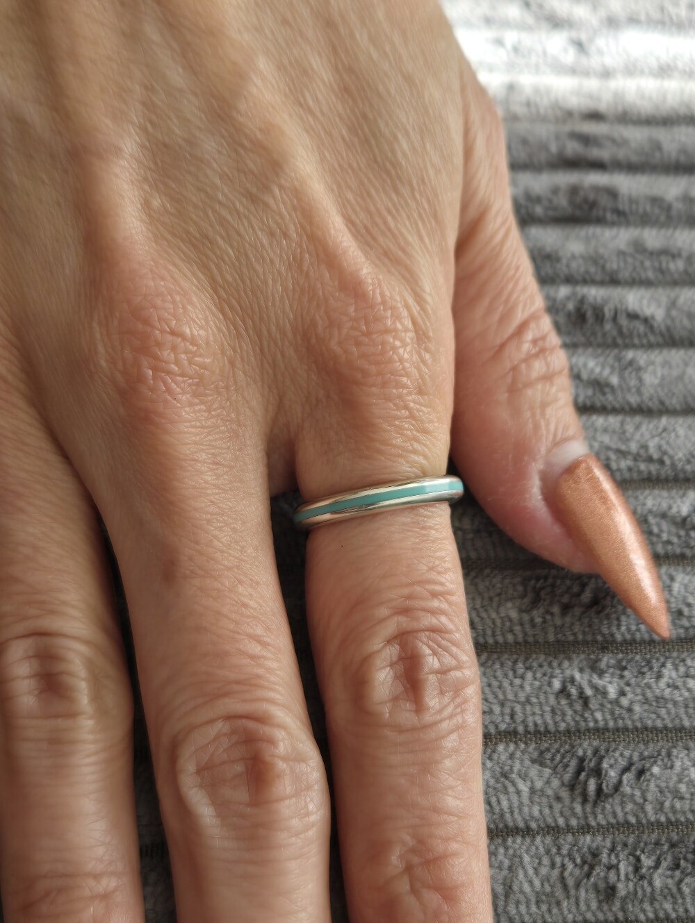 Tiffany & Co Blue Enamel / Sterling Silver Band Ring